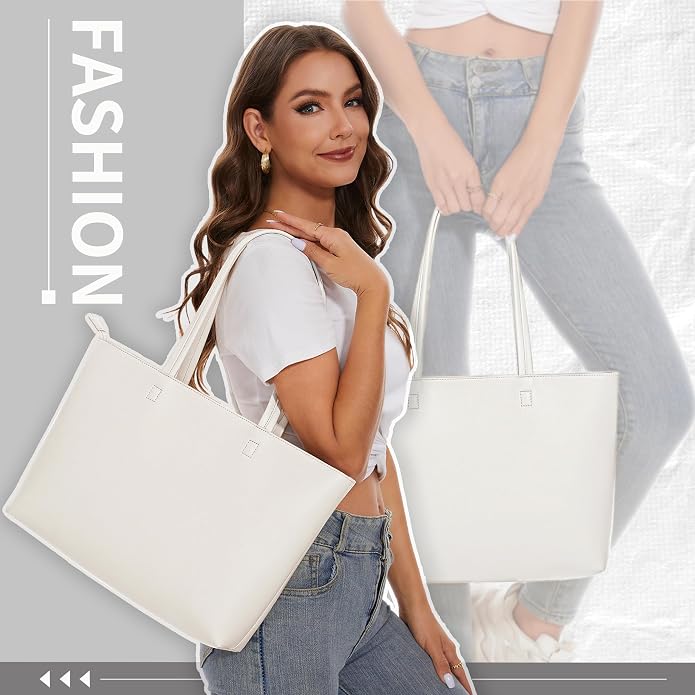 KALIDI Tote Bag Zipper Shoulder Bag Vegan Leather Purses Satchel for Women | Large Casual Handbag for Work Commuting Dating College Everyday - Image 2