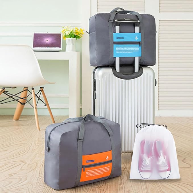 INVODA 4PCS Foldable Duffle Bags - Lightweight Luggage for Airlines, Weekender, Carry On, Overnight - With Waterproof Drawstring Bags - Image 7
