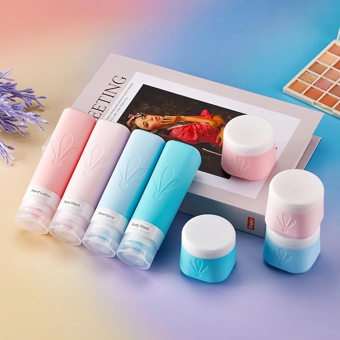 INSFIT travel bottles for toiletries 8 Pack, Leak proof Travel Size Toiletries Containers with toiletry bag, Squeezable Silicone Bottles & Cream Jars, Travel Essentials BPA-Free kit for Shampoo - Image 4
