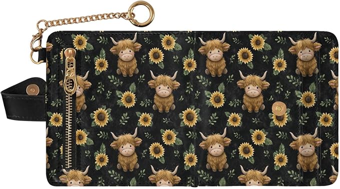 Sunflower Fluffy Cow Women's Wallets RFID Blocking,Credit Card Holder Bifold Wallet,Slim Card Cases,PU Leather Travel Wallet for men Girls - Image 2