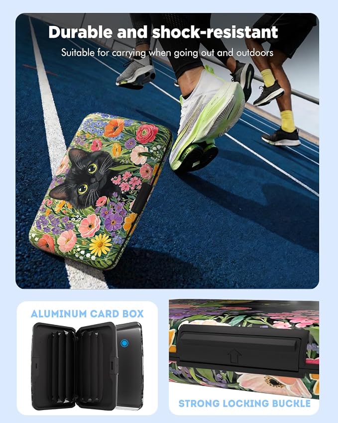 Maicican RFID Blocking Aluminum Credit Card Holder | Slim Metal Wallet for Women & Men, Business Card Case for Travel, Fits Front Pocket, Card holder wallet - Flower Cat - Image 7