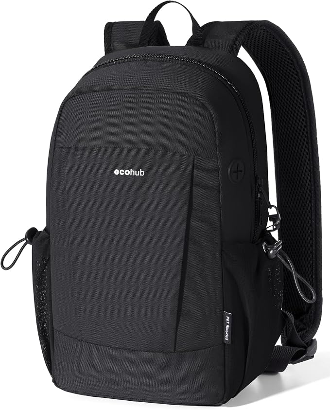 ECOHUB Mini Anti-Theft RFID Backpack for Women and Men, Water-Resistant, Lightweight Travel Daypack with iPad Sleeve, Key Holder, 9 Pockets, Daily Short Trips, Black | 10L RFID Blocking Backpack for Men Lightweight&Small Daypack with 9 Pockets,Water Re... by ECOHUB