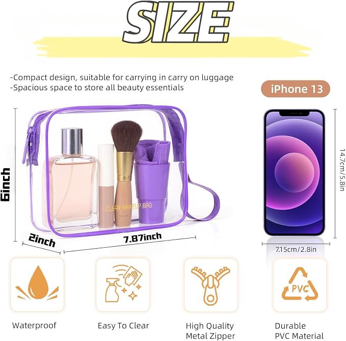 Icramsy Clear Makeup Bag,2 Pack TSA Approved Toiletry Bag for Women & Men | Portable Handheld Design, Waterproof, Airport Airline Compliant, Clear Toiletry Cosmetic Bag - Image 2