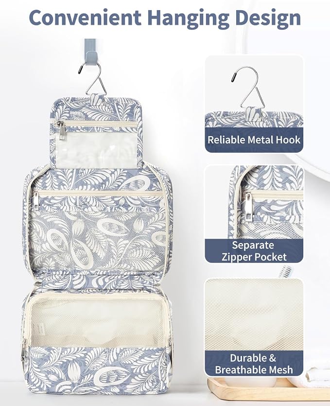 Narwey Small Hanging Travel Toiletry Bag for Women, Travel Bag for Toiletries, Makeup Bag Organizer Cosmetic Bags Make Up Bags for Girls - Image 2