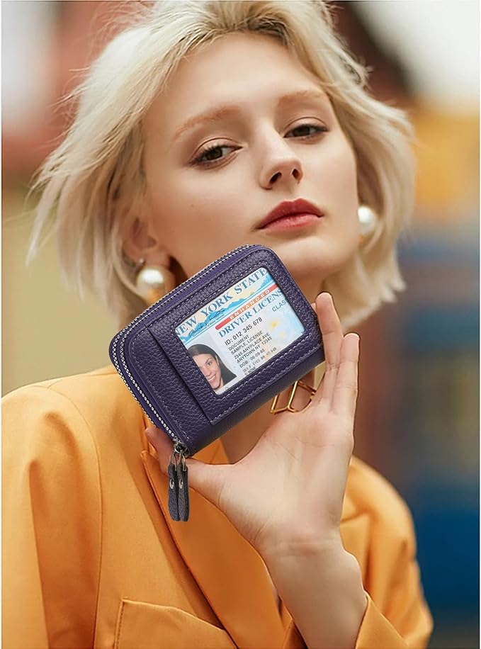 RNIEGA Credit Card Holder Wallet RFID Blocking Leather Small Wallet for Women Double Zipper Wallet with ID Window - Image 4
