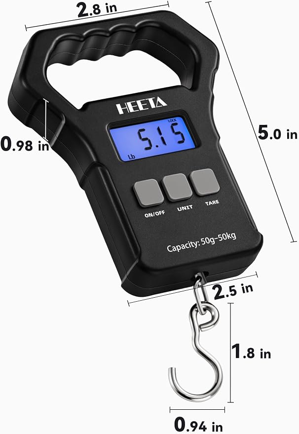 HEETA Fish Scale 110lb/50kg Digital Hanging Fishing Luggage Weight Scale | Portable with Backlit LCD Display, Hook & Non-Slip Large ABS Handle, Fishing Gifts Gear for Men, 2 AAA Batteries Included - Image 7