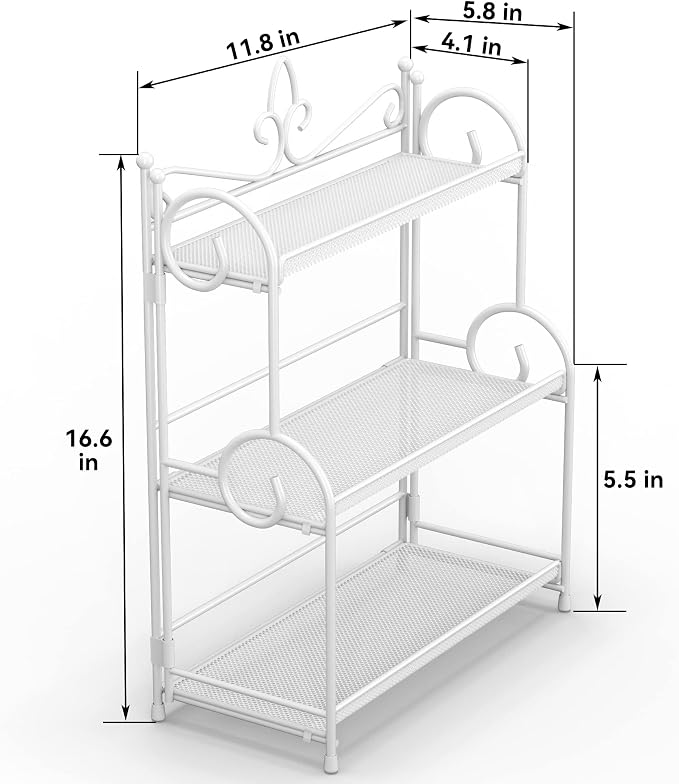 YIUKEA Bathroom Counter Organizer - Spice Rack Countertop 3 Tier Counter Shelf Organizer for Bathroom Kitchen Bedroom Foldable White - Image 4