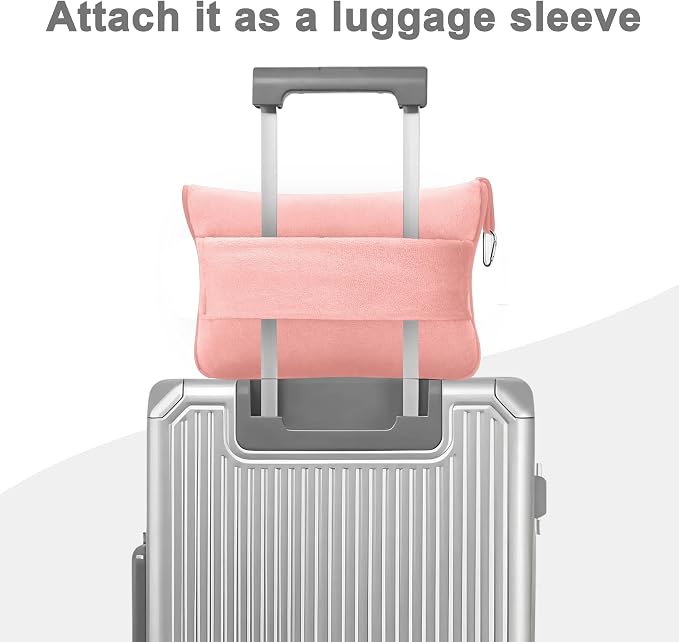 Travel Blanket and Pillow Compact, Premium Soft 2 in 1 Airplane Blanket with Soft Bag Pillowcase，Hand Luggage Sleeve and Backpack Clip (Solid Pink) - Image 5