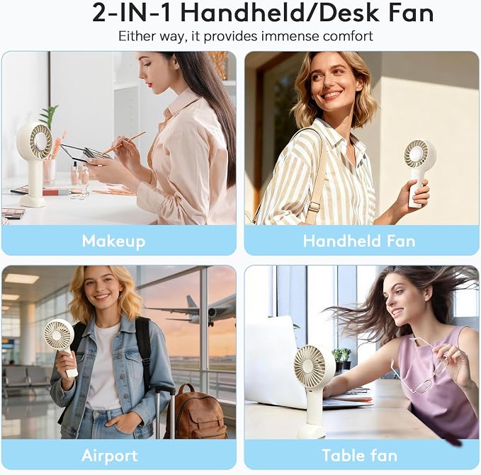 ZOZOO Portable Fan, USB Rechargeable 5 Speed Handheld Fan,LED Display &High Power Motor Table Fan, 2 IN 1 Quiet Strong personal fans for Travel,Camping,Beach Concert (White) - Image 5