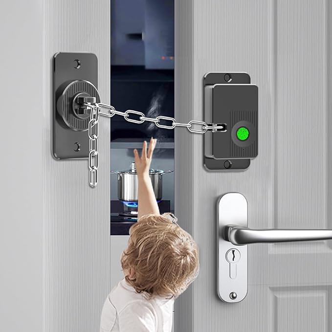 Fingerprint Child Proof Door Lock, Refrigerator Lock with Fingerprint & Door Locks for Kids safety, for Door Lock, Cabinet Locks and Window Locks, Strong Adhesive No Drilling (Black) by KIZZHISI