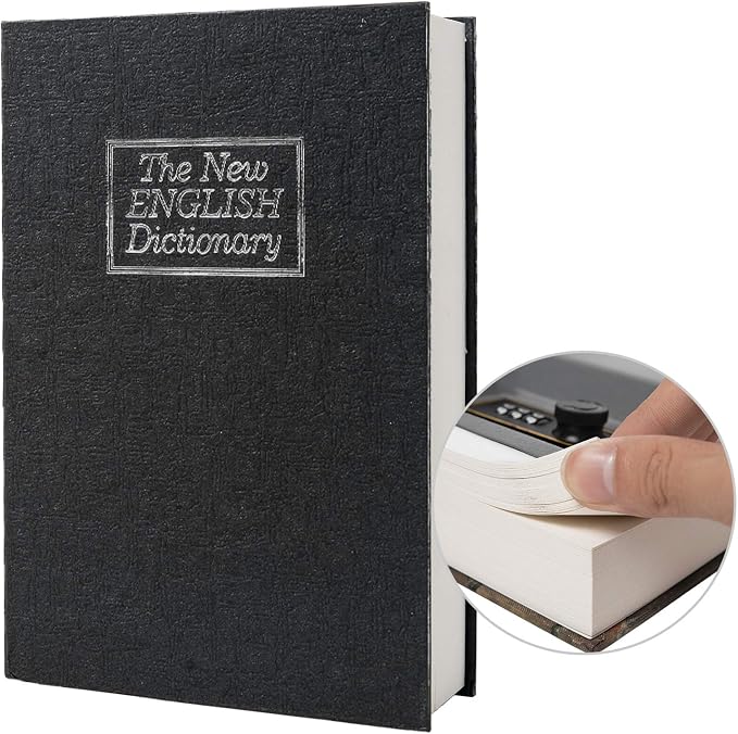 Real Paper Transfer Book Safe, Hollow with Secret Hidden Compartment, Combination Lock, 8.7"×6"×2" (Black Dictionary-Combination) by PACOLO