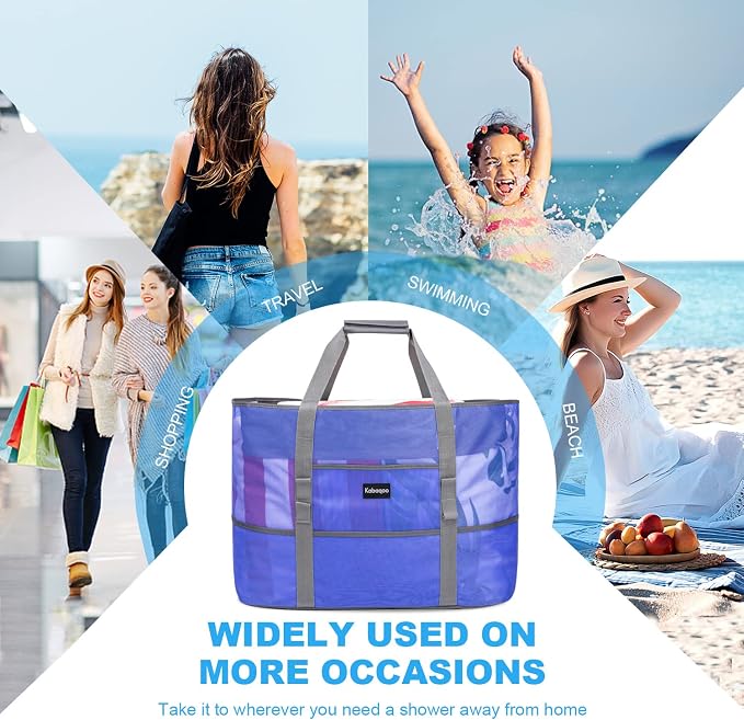 KABAQOO Mesh Beach Bag, Extra Large Beach Bags with 9 Pockets & Zipper Waterproof Lightweight Beach Tote for Beach/Pool Trip - Image 2