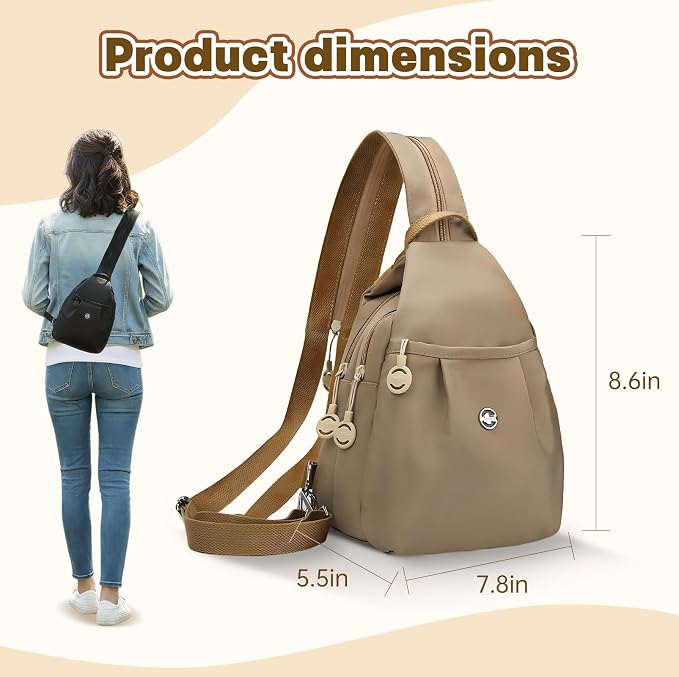 Waterproof 2-Way Mini Commuter Bag, Multi-Compartment Oxford Small Backpack, For Women, Collegeman, Commuter, Travel with Anti-Theft,Three in One Multifunctional Convertible Design(Khaki) - Image 4