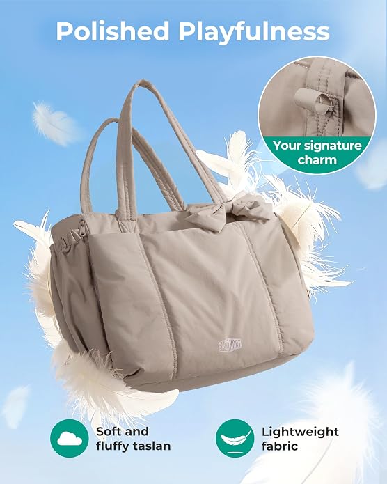 BAGSMART Crush Bow Tote Bag for Women, Puffer Travel Work Yoga Laptop Bag | Large Bow Tote Fits 40oz Tumbler, 15.6" Laptop, Yoga Mat Sleeve, Waterproof Pocket, Travel Work Swim Gym Mom Shoulder Handbag - Image 7