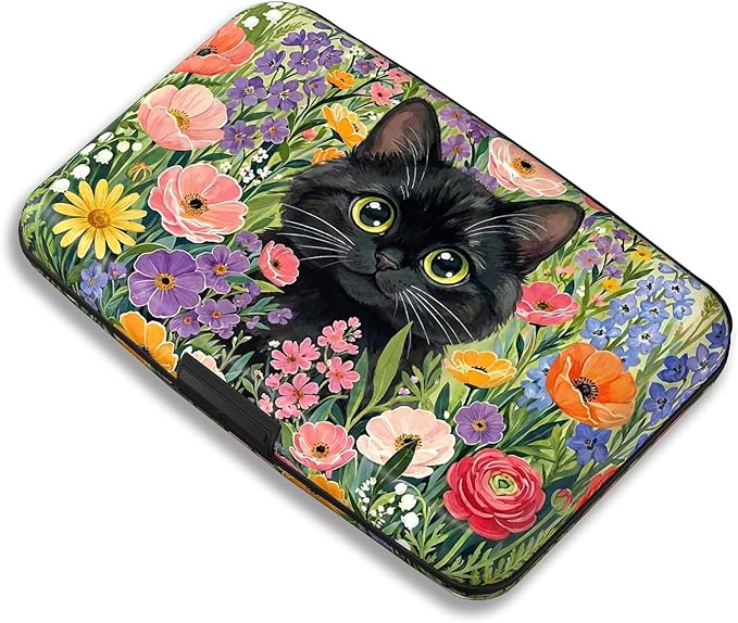 Maicican RFID Blocking Aluminum Credit Card Holder | Slim Metal Wallet for Women & Men, Business Card Case for Travel, Fits Front Pocket, Card holder wallet - Flower Cat by Maicican
