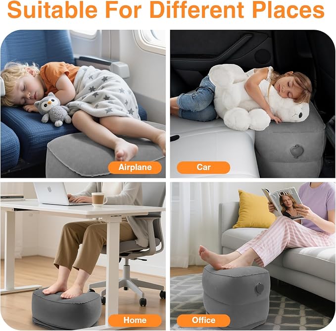 Maliton Inflatable Foot Rest Pillow for Travel,Kids Airplane Bed,Adjustable 3 Layers Height Leg Pillow of Air Travel Essentials,Car, Office, Home - Fast Inflation (Dark Grey) - Image 8