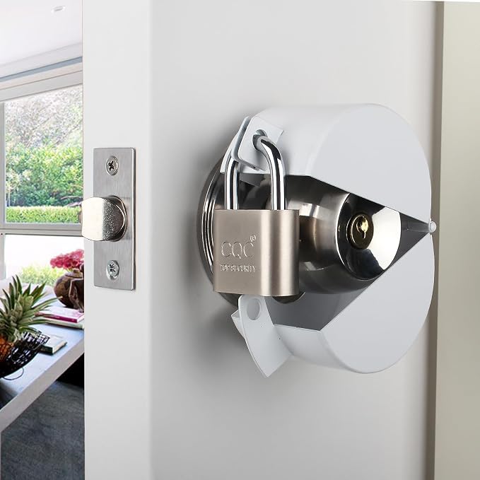 Door Knob Lockout Device with Padlock,Cover to Disable Doorknob,Prevents Turning of Door Knob and Access to Keyhole,Prevents Operating The Knob,White - Image 4
