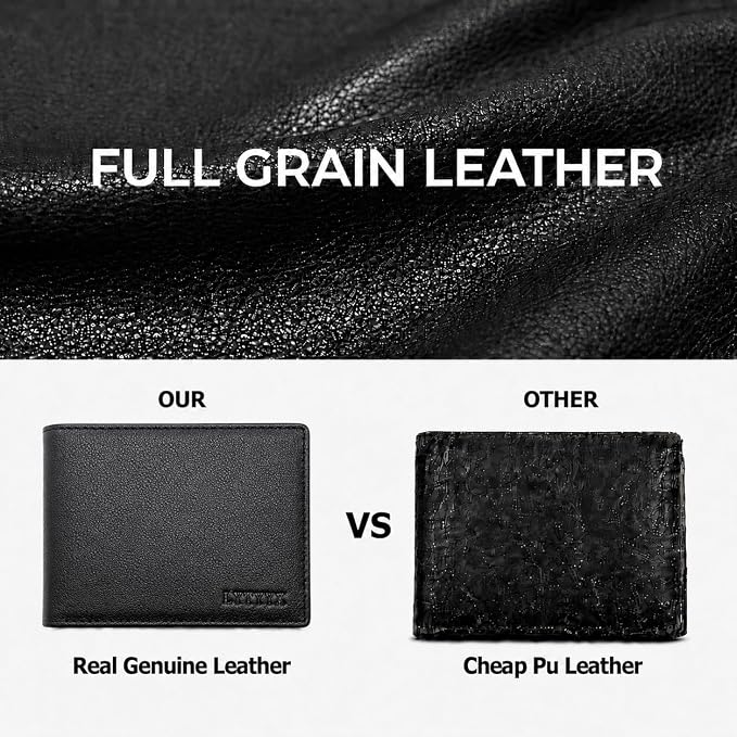 Wallet for Men Slim RFID Blocking Genuine Leather Bifold Mens Wallet | Front Pocket Credit Card Holder with 2 ID Windows, Holds 12 Cards & Cash Minimalist Thin Wallet, Gifts for Men - Image 2