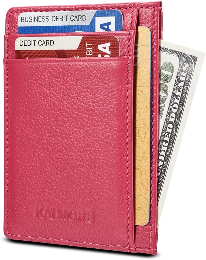 KALMORE womens Credit Holder Genuine Leather Slim Minimalist Card Case Wallet, Black With Id Window by KALMORE