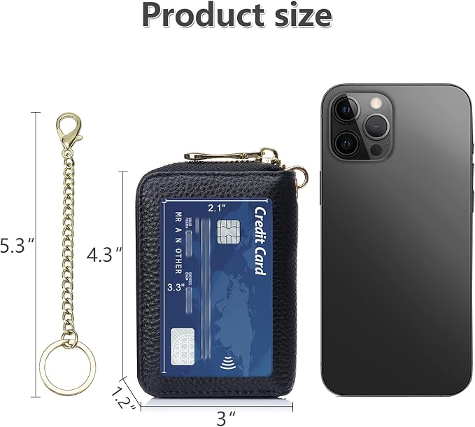 imeetu Rfid Credit Card Holder, Businese Card Case, Wallet for Women Men | Genuine Leather Card Wallet with id Window, Keychain & Double Zipper, Water-resistan Small Wallet with Gift Box, Daily Travel - Image 6