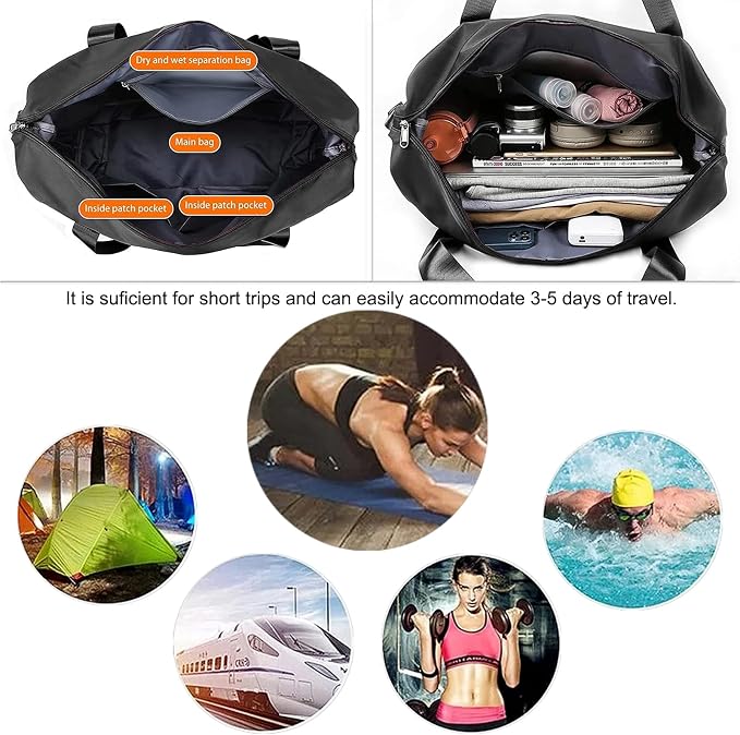 Large Capacity Travel Bag, Foldable Travel Bag, Expandable Duffel Bag, Collapsible Waterproof Large Capacity Handbag, Overnight Bags for Women and Man (Black+Toiletry Bag) - Image 6