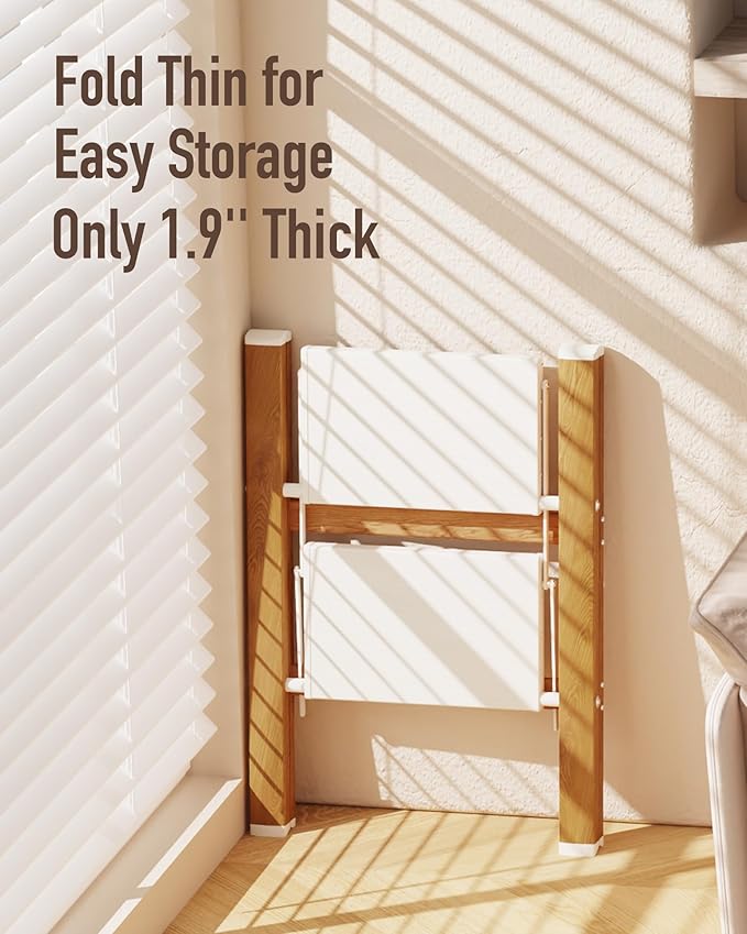 Mayi Plus 2 Step Stool Foldable, Aluminum, Lightweight Step Ladder | Extra-wide anti-slip folding steps with 330 lbs, for home,kitchen,office,outdoor,White & Woodgrain - Image 3