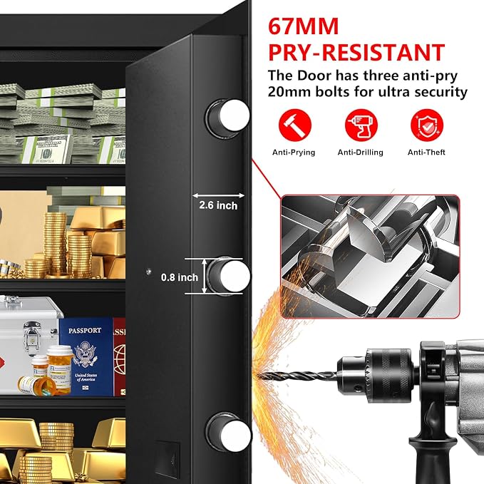 5.2 Cuft Large Safes for Home Use Water and Fireproof, Digital Security Fire Safe Box with Programmable Keypad, Key Lock & Removable Shelves, Anti-Theft Document Safe for Money, Medicine and Valuables - Image 3