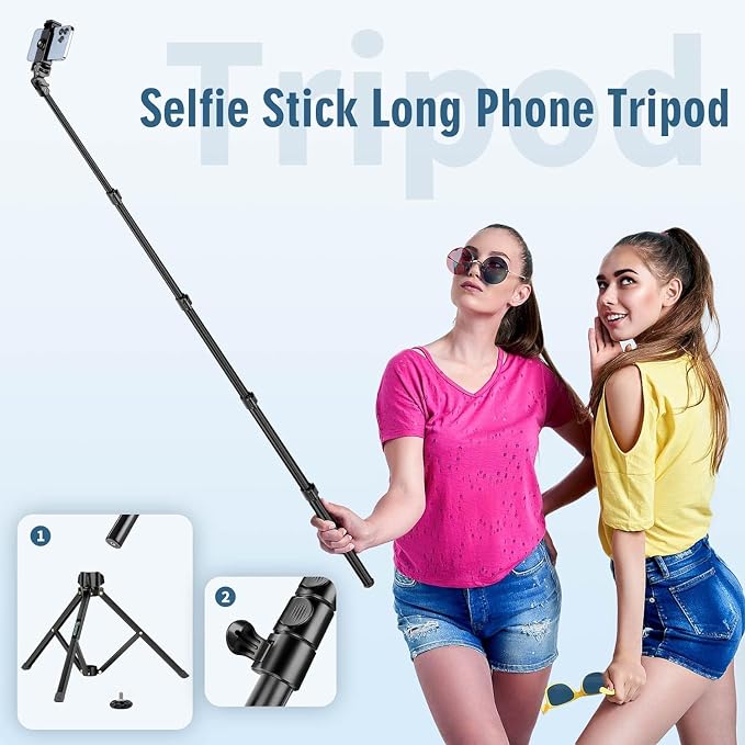 Selfie Stick Tripod, 85" Phone Tripod, Aluminum Tripod Stand for Video Recording Photo Vlog, Travel Cell Phone Tripod with Gooseneck/Remote/Phone Holder, Compatible with iPhone Android Smartphone - Image 3