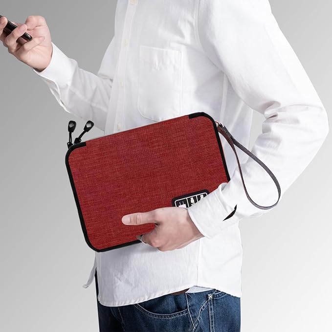 Lcsmaokin Electronics Travel Organizer,Portable Waterproof Electronic Travel Storage Bag for Small Charging Cord Storage,Charger,SD Card etc,for Travel,Business-Wine Red Black - Image 5
