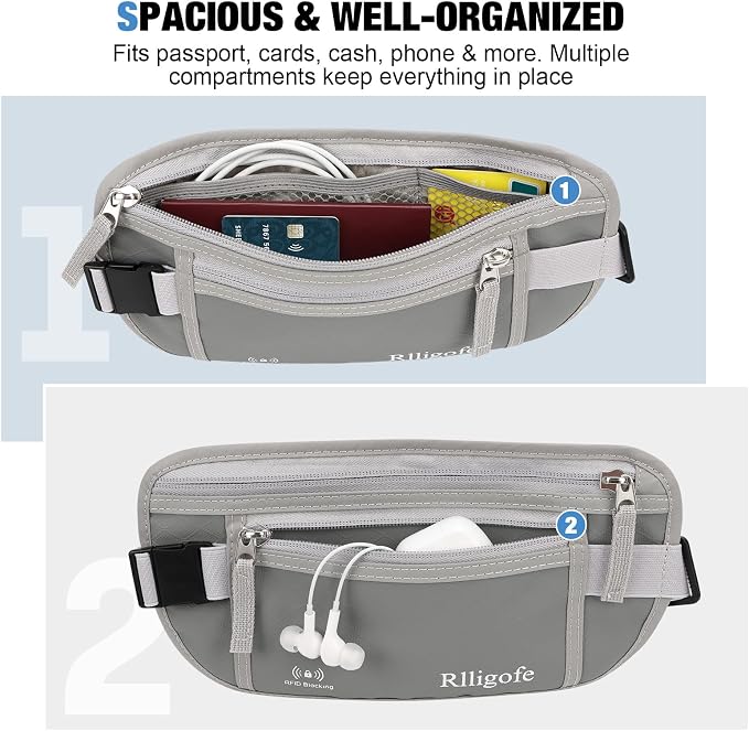 Money Belt for Travel Women and Men Hidden - Slim RFID Blocking Travel Wallet with Secure Anti-Theft Pouch, Passport Holder for Passport, Credit Cards, Cash Under Clothes - Image 5