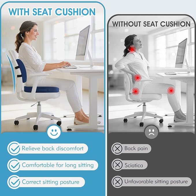 CushZone Seat Cushion and Lumbar Support Pillow for Office Chair, Blue | Ergonomic Memory Foam for Sciatica Pain Relief & Posture Correction, Non-Slip Chair Cushions for Car, Wheelchair and Travel - Image 4