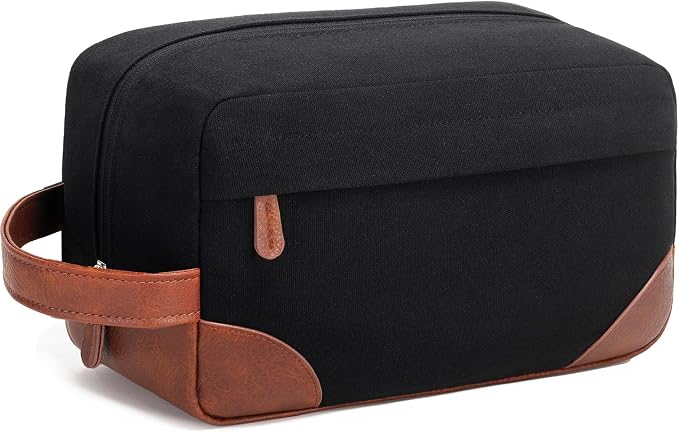Vorspack Canvas Travel Toiletry Bag for Men, Large, Black | Water-Resistant Travel Bag for Toiletries, Large Capacity, Organized Compartment, Suitable for Shaving, Grooming, Accessories by Vorspack