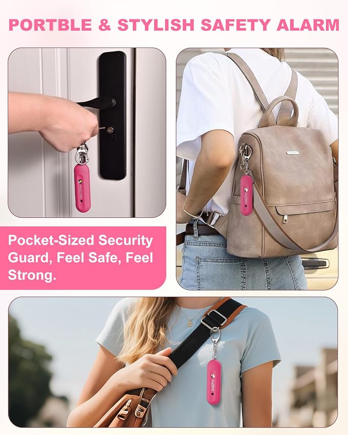 Personal Safety Alarm for Women - Waterproof Rechargeable Security Alarm - 140dB Extra Loud Siren with SOS Strobe Light - Self Defense Keychain for Women Girls Teens Seniors(Cherry) - Image 6