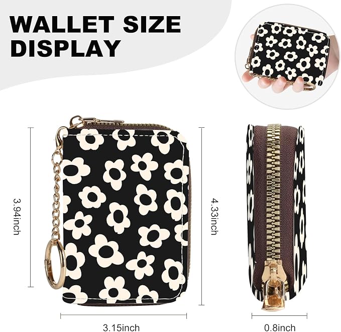 Credit Card Holder for Women,Small Rfid Wallet with Keychain Zipper,Cute PU Leather Card Case Wallet，Accordion Credit Card Wallets Gift,Beige Flower - Image 4