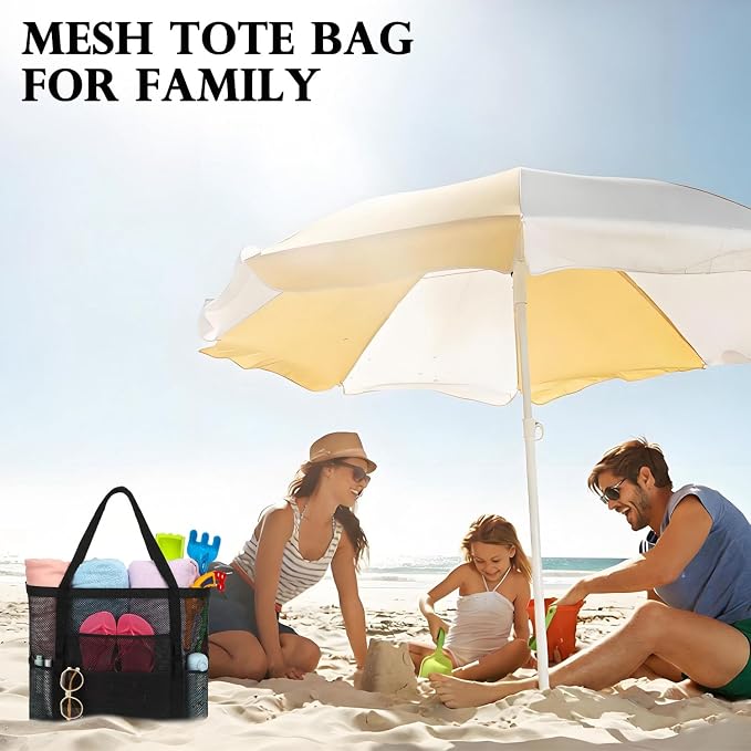 Fammart Mesh Beach Bag for Women, Large Beach Toy Pool Bag with Zipper Pocket, SandProof Cruise Essentials 2026 Family Travel - Image 8