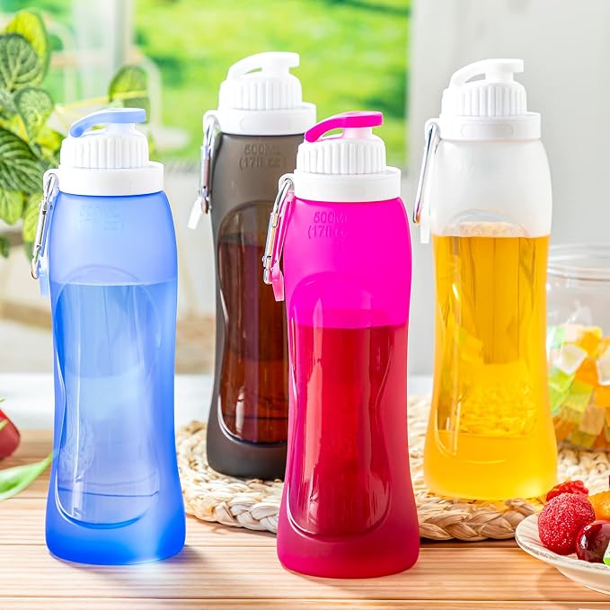 Zopeal 4 Pieces Collapsible Water Bottles Roll up Folding Silicone Foldable Leak Proof Water Bottles for Sports Traveling Riding Camping Hiking Backpack - Image 6