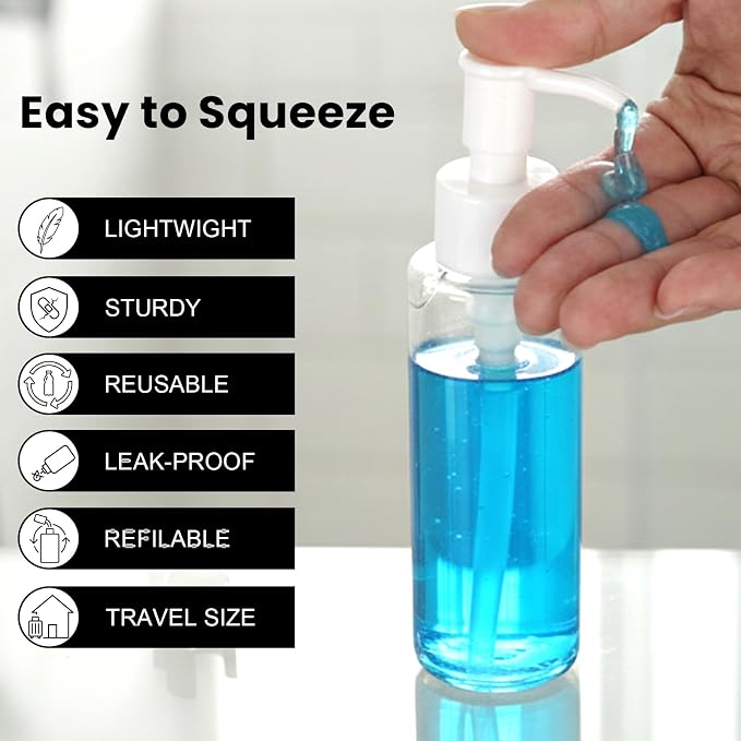 5 Pack 3.4Oz/100ml TSA Approved Travel Pump Bottle | Clear Empty Plastic Pump Bottles Dispenser, Portable Refillable Container, Lotion Dispenser Bottle, for Shampoo Shower Gel - Image 4