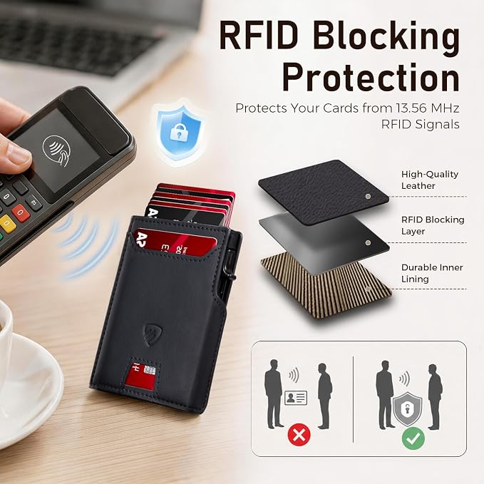 RUNBOX Wallet for Men 9-13 Cards RFID Blocking Slim Pop-Up Card Holder | Minimalist Aluminum Smart Wallet with ID Window, Compact Credit Card Holder, Stretchable Cash Slot, Birthday Gift for Men - Image 4