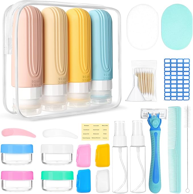 26 Pack Travel Size Toiletries, Tsa Approved Travel Containers for Toiletries, Leak Proof Silicone bottles and Shampoo Conditioner, Essential Toiletry Accessories. by CHEODIN