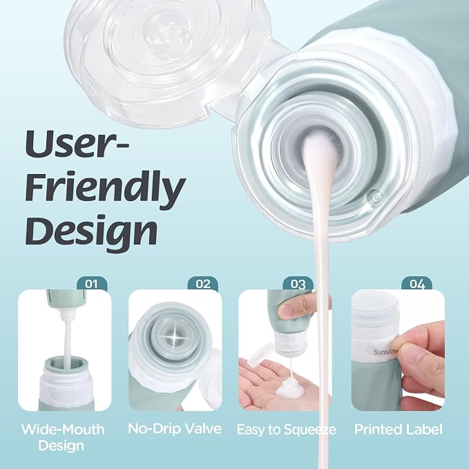6Pcs Travel Bottles for Toiletries, Silicone Travel Size Containers Set | TSA Approved BPA-FREE Silicone Leak Proof Refillable Bottles and Jars, Women & Men Airplane Cruise Essentials Kit - Image 4