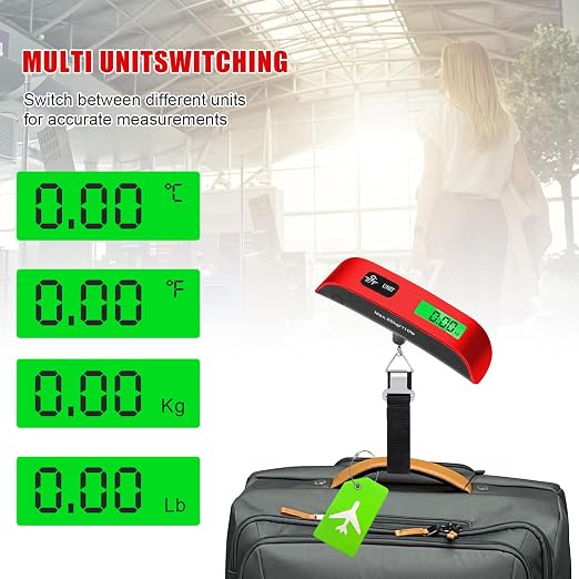 Luggage Scale, Portable Luggage Weight Scale with 2 Luggage Tags, LCD Weight Display and 4 Unit Switching Functions (Red) - Image 2