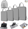 8 Set Expandable Compression Packing Cubes for 3–7 Day Travel, Solid & Plaid Fabric Travel Organizers, Double-Zipper Storage Bags for Carry-On & Suitcases(8set-Grey) by Unknown
