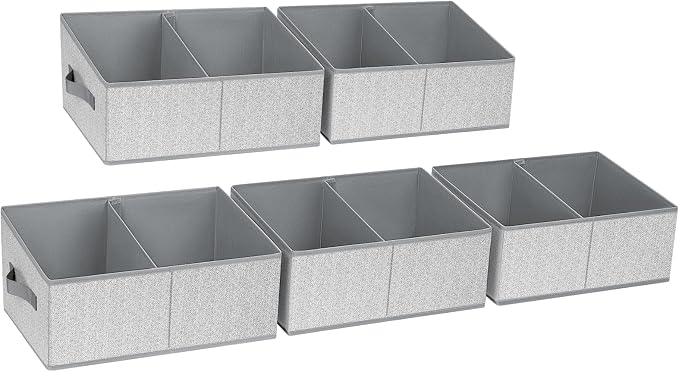 DIMJ Closet Storage Bins, 5 Pack Storage Baskets for Shelves, Foldable Closet Organizer with Handle, Linen Closet Organizers and Storage for Clothes, Toys, Towel, Books (Grey) by DiMJ