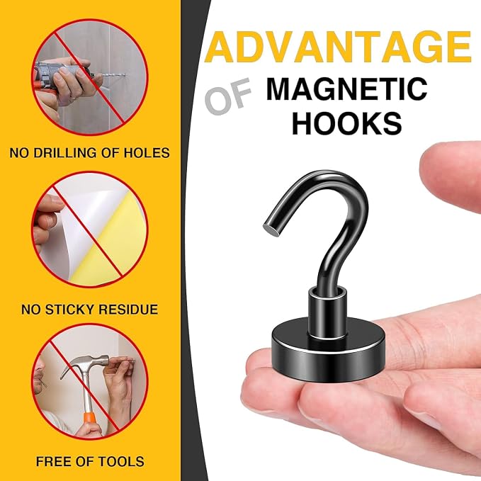 DIYMAG Magnetic Hooks, Strong Magents 4 Pack 85lbs for Cuise Cabins Black | 2026 Ship Essentials Heavy Duty Strong Refrigerator Fridge Magnets for Classroom Kitchen Grills Beach Vacation Home - Image 6