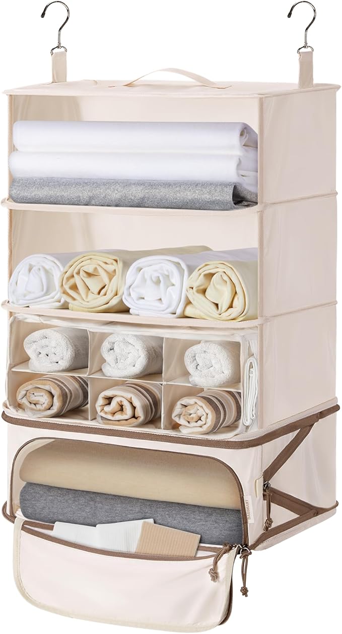 BAGSMART Hanging Packing Cubes for Travel, Hanging Shelves for Suitcases Organizers, Wet Dry Bags 5 Pack, Travel Bags Reusable for Swimsuits (Beige) by BAGSMART