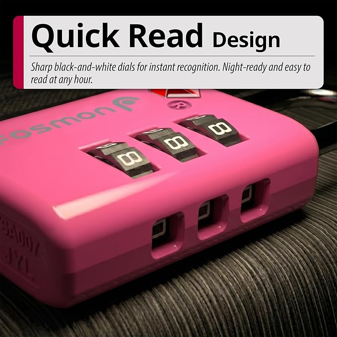 Fosmon TSA Approved Pink Locks for Luggage. Cute Locker Suitcase Lock with Open Alert Indicator, 3 Digit Combination Padlock with Alloy Body for Travel, Backpack Zipper Anti Theft, Gym, Women- 2 Pack - Image 5