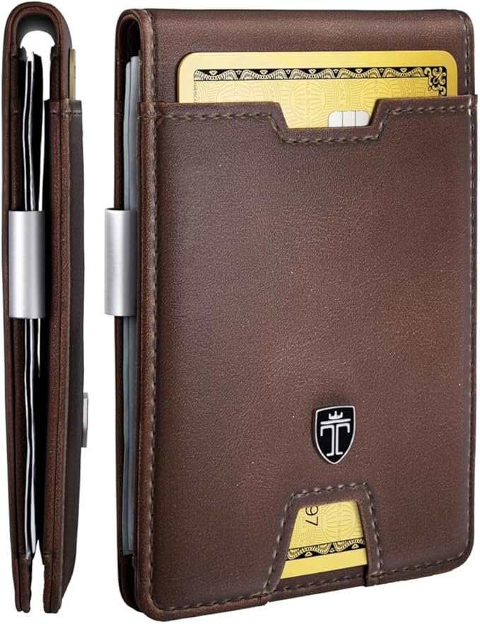TRAVANDO Money Clip Wallet - RFID Protected Bifold Wallet for Men for 11 Cards - including Gift Box (Chocolate Brown) by TRAVANDOWallets