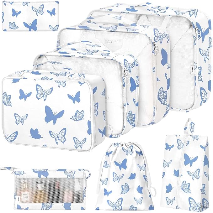 8 Set Packing Cubes for Suitcases,Packing Cube with Shoe, Cosmetics, Clothing, Accessories Bags Packing Cubes for Travel Luggage Organizer Women Men(Butterfly) by Hatisan