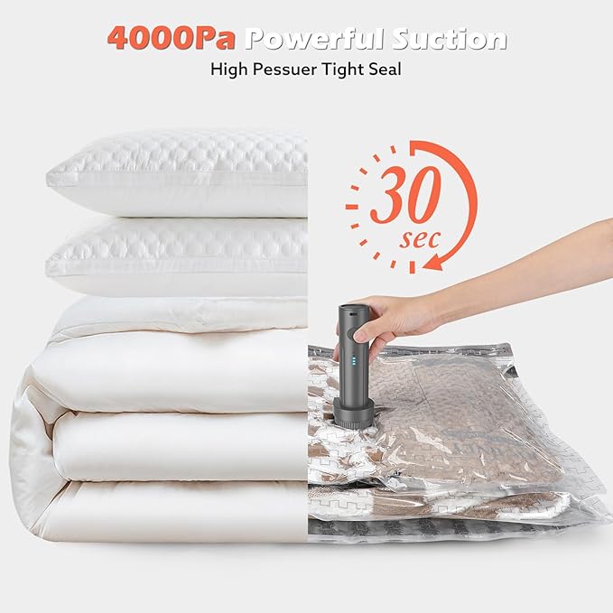 Travel Vacuum Bags with Wireless Charging Air Pump, 12 Pack Vacuum Seal Bags with 3 Sizes for Clothing Travel, Space Saver for Luggage, Business Trip, Home Storage, - Image 3