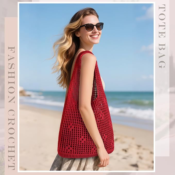 Sightor Crochet Tote Bag, Mesh Beach Bag Knit Summer Hobo Bag for Women | Beach Tote bag Vacation Outfits Aesthetic Boho Bag - Image 3